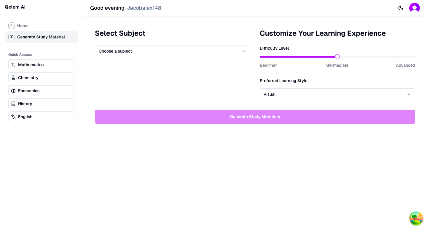 Qelem AI Dashboard Preview